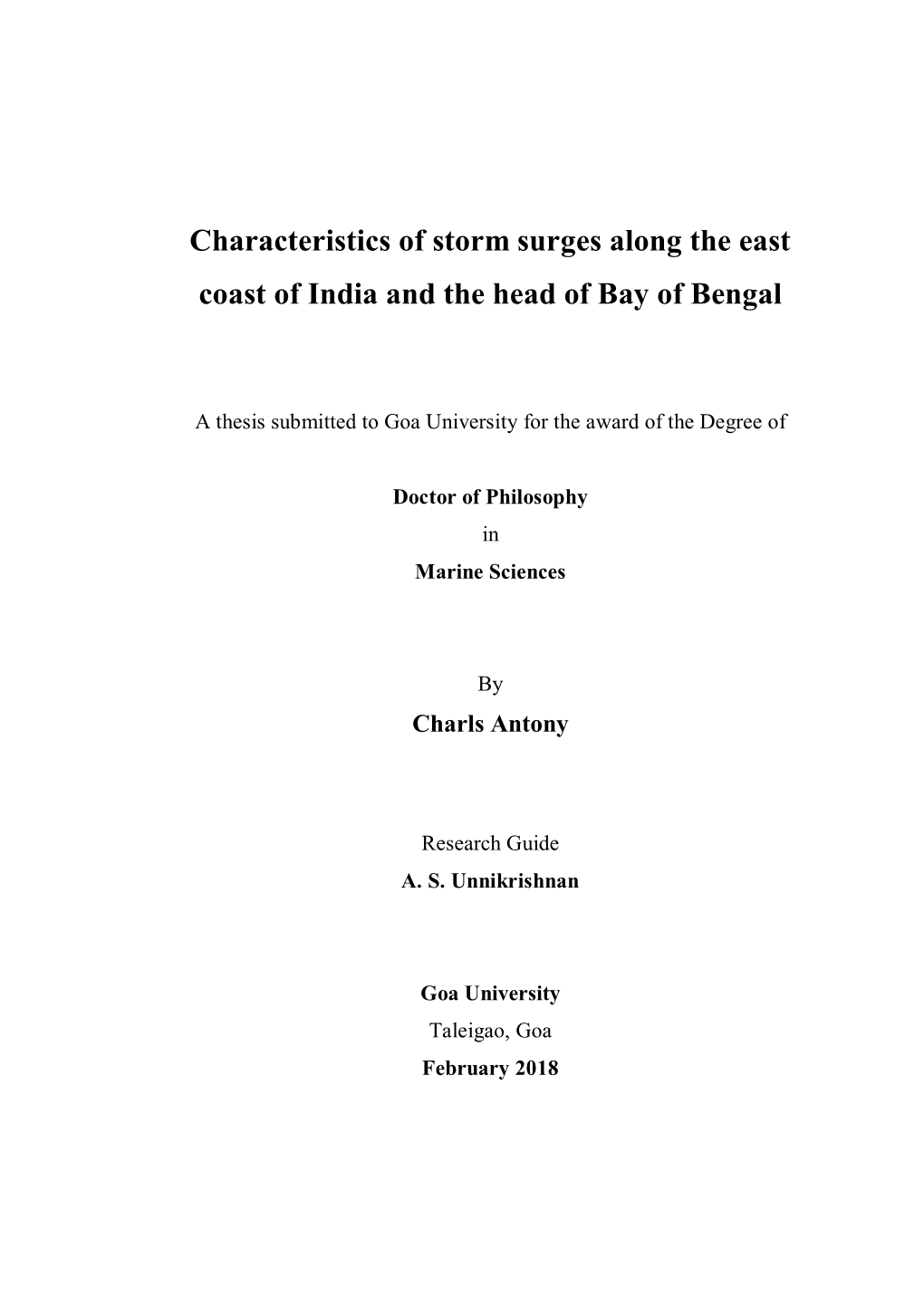 Characteristics of Storm Surges Along the East Coast of India and the Head of Bay of Bengal