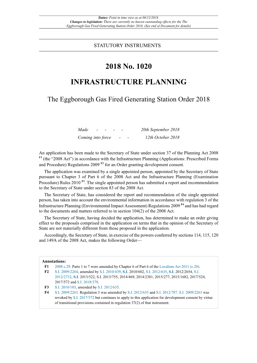 The Eggborough Gas Fired Generating Station Order 2018