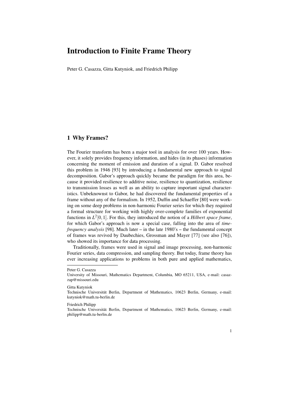 Introduction to Finite Frame Theory