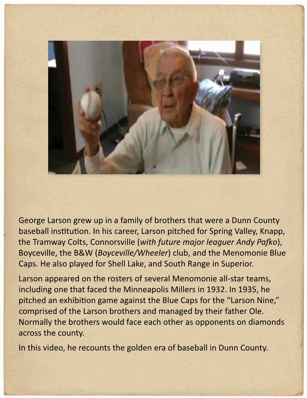 George Larson Grew up in a Family of Brothers That Were a Dunn County Baseball Institution