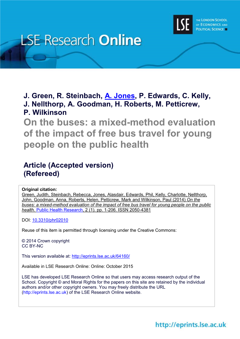 On the Buses: a Mixed-Method Evaluation of the Impact of Free Bus Travel for Young People on the Public Health