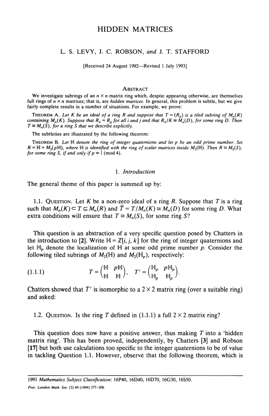 Hidden Matrices