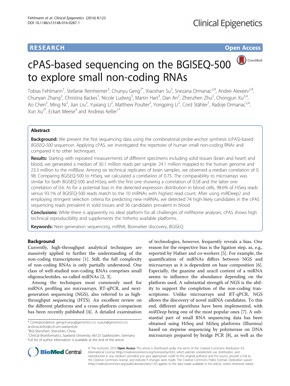Cpas-Based Sequencing on the BGISEQ-500 to Explore Small Non