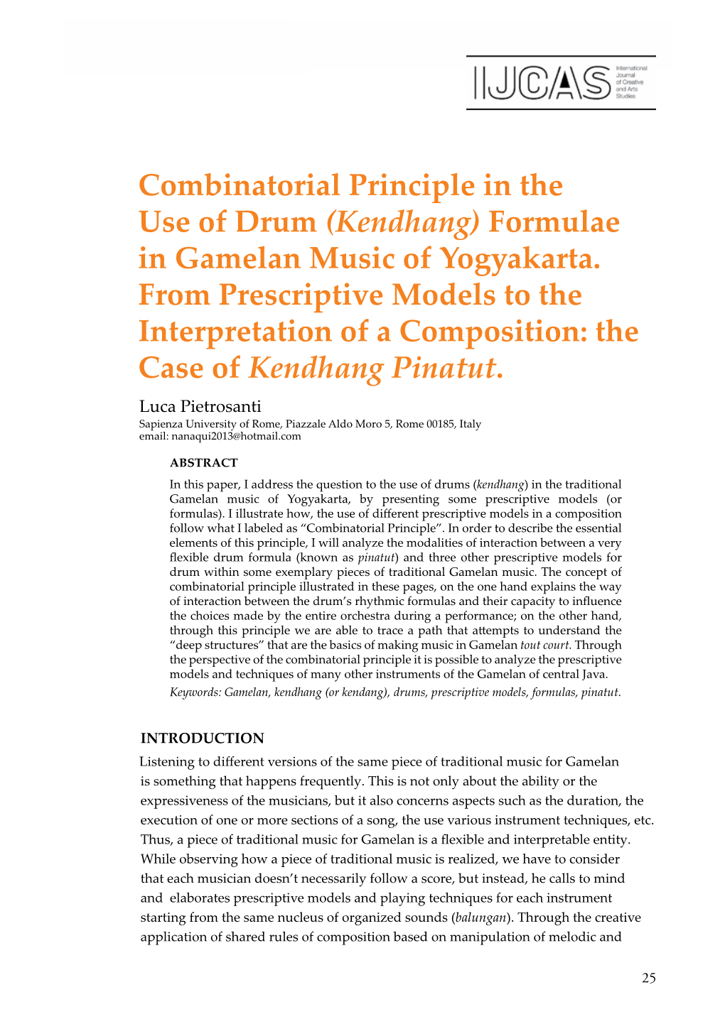 Combinatorial Principle in the Use of Drum (Kendhang) Formulae in Gamelan Music of Yogyakarta