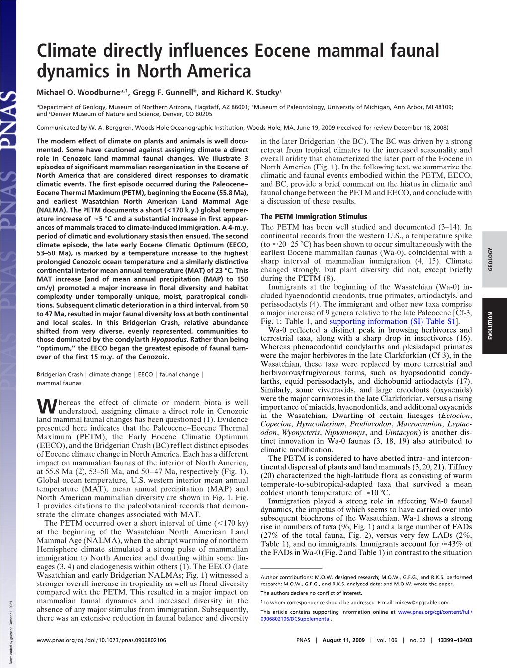 Climate Directly Influences Eocene Mammal Faunal Dynamics in North America