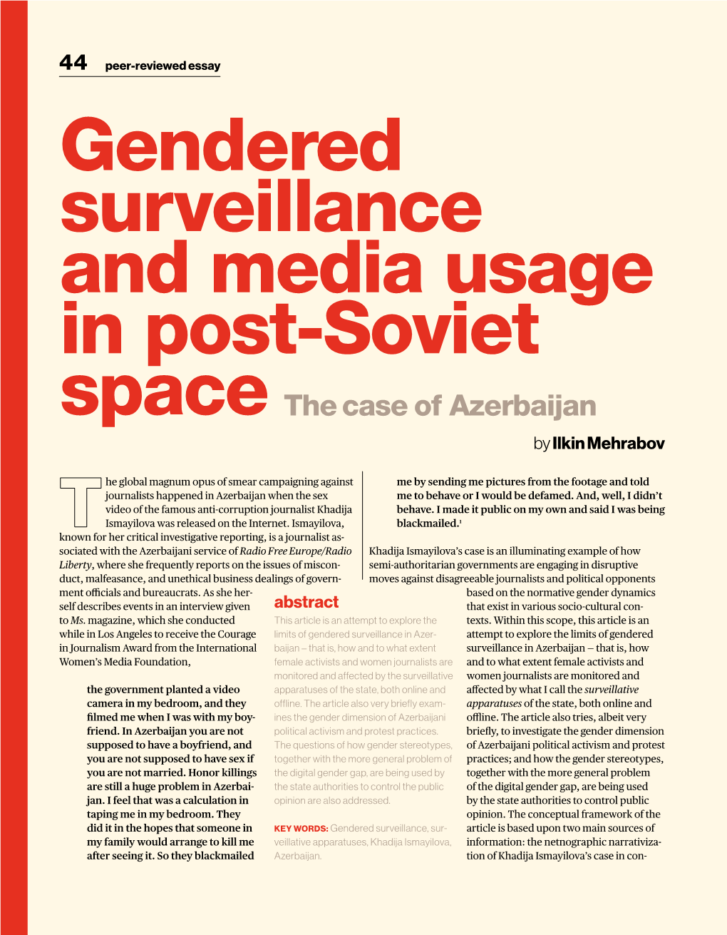 Gendered Surveillance and Media Usage in Post-Soviet Space the Case of Azerbaijan by Ilkin Mehrabov