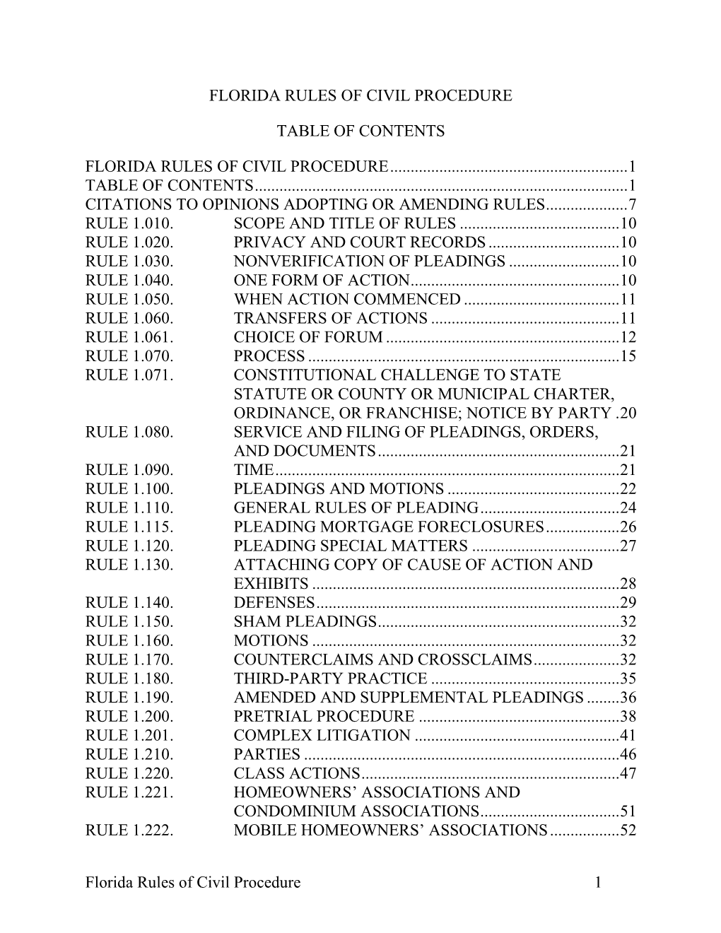 Florida Rules of Civil Procedure Updated 2-28-17