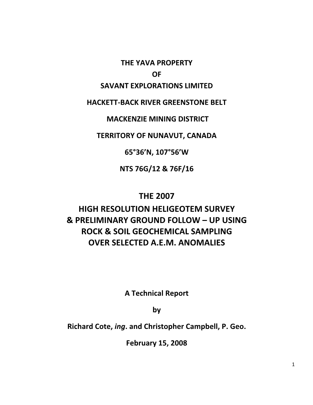 The NI 43-101 Report Is Available Here
