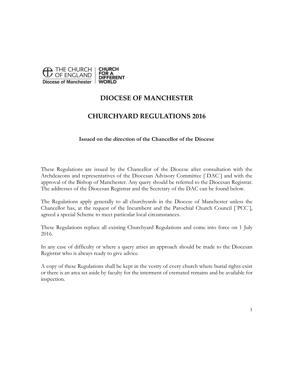 Diocese of Manchester Churchyard Regulations