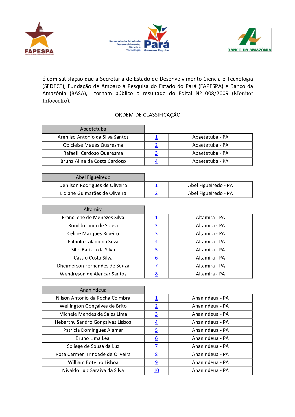 É Com Satisfação Que a Secretaria De Estado De