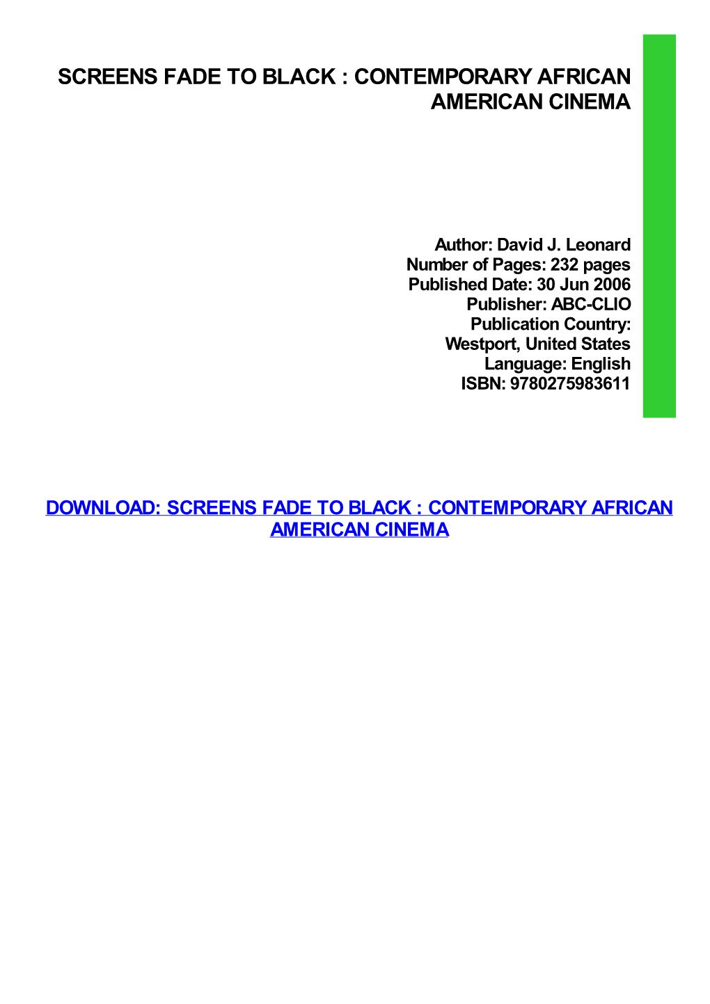 {TEXTBOOK} Screens Fade to Black : Contemporary African American