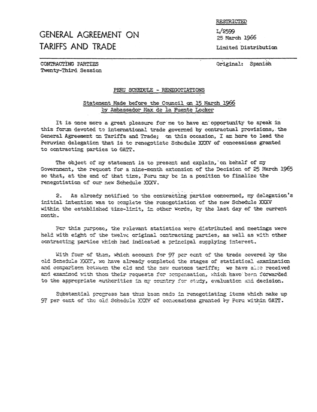 25 March 1966 TARIFFS and TRADE Limited Distribution