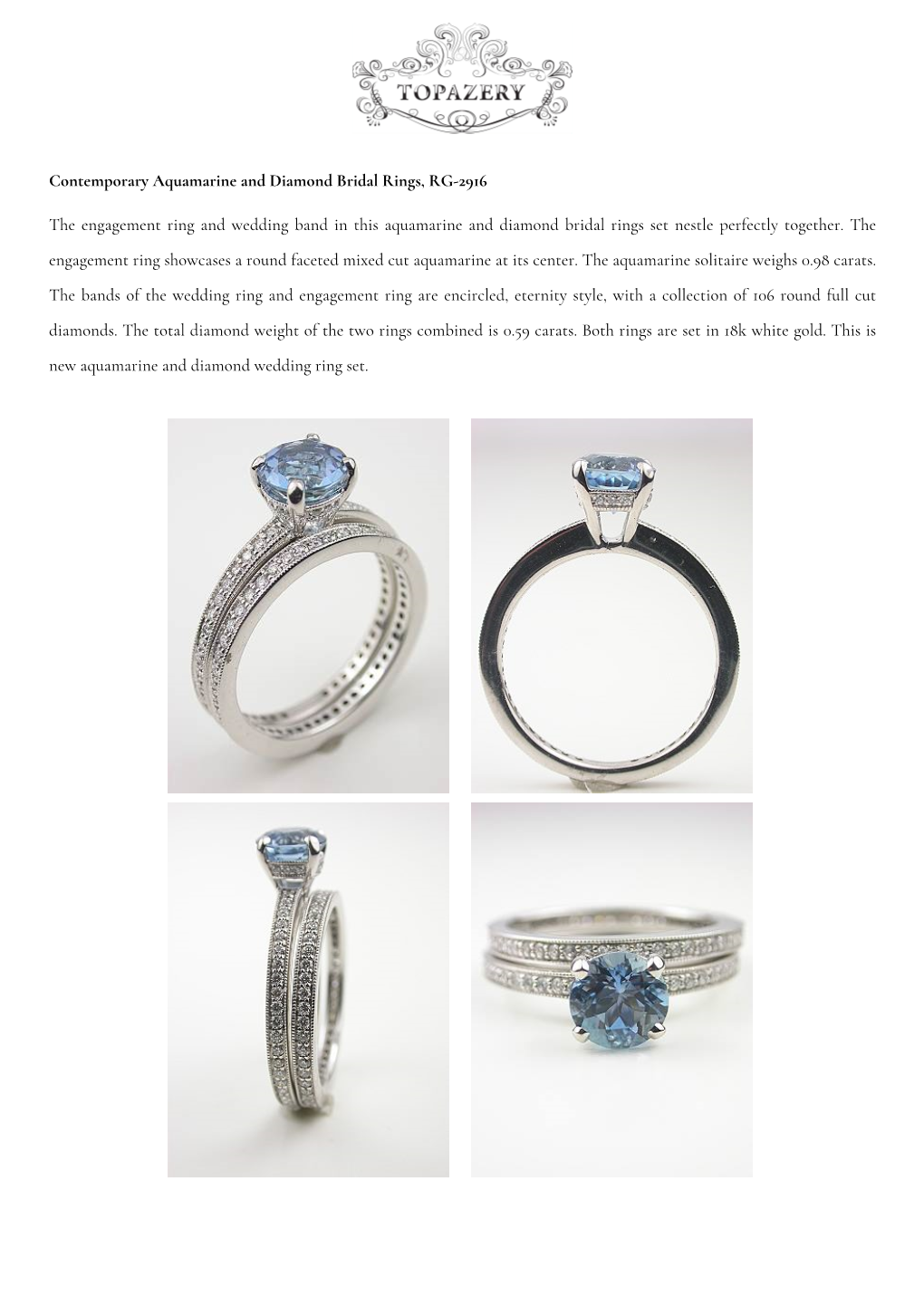 Contemporary Aquamarine and Diamond Bridal Rings, RG-2916