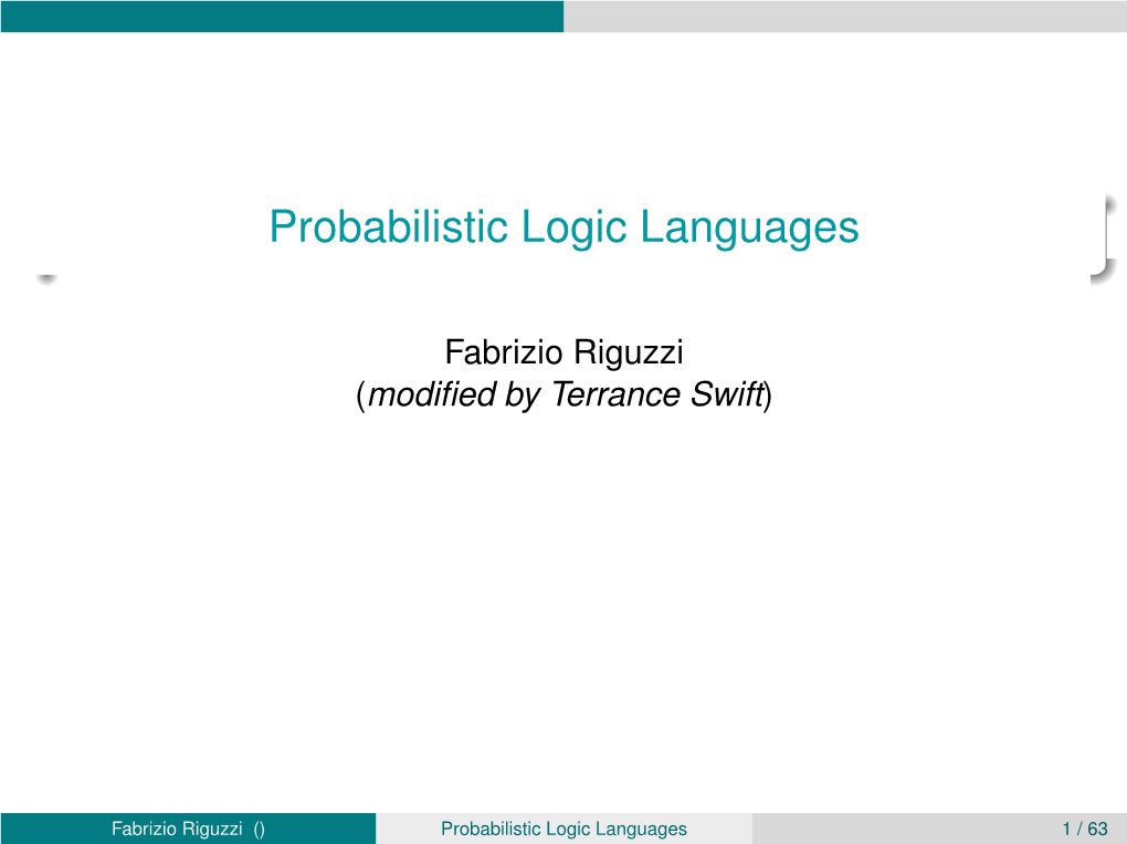 Probabilistic Logic Languages