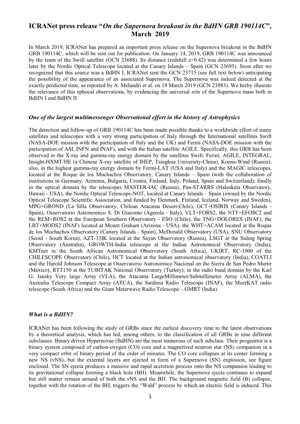 “On the Supernova Breakout in the Bdhn GRB 190114C”, March 2019