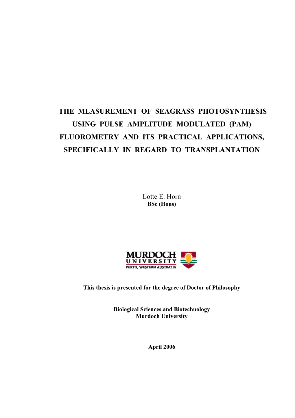 The Measurement of Seagrass Photosynthesis Using