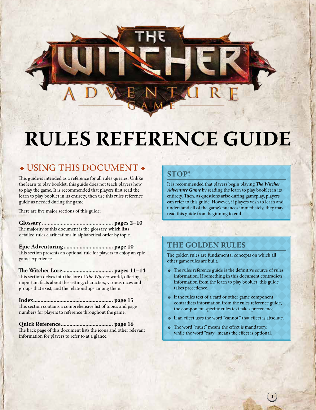 RULES REFERENCE GUIDE D USING THIS DOCUMENT D This Guide Is Intended As a Reference for All Rules Queries