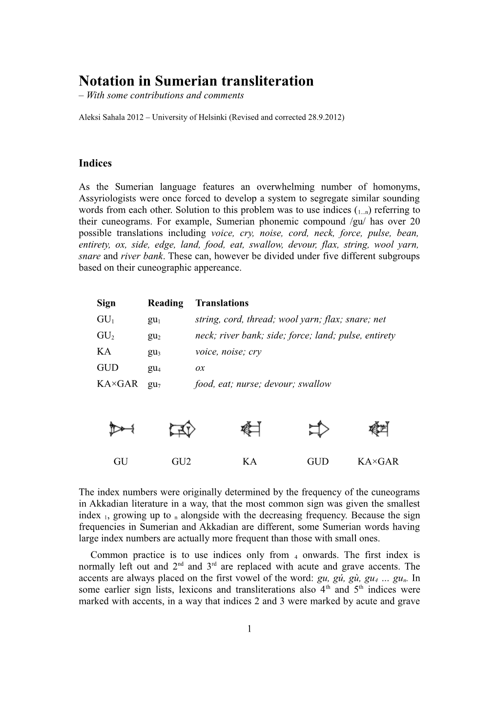 Notation in Sumerian Transliteration – with Some Contributions and Comments