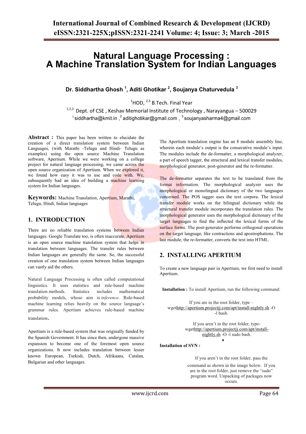 A Machine Translation System for Indian Languages