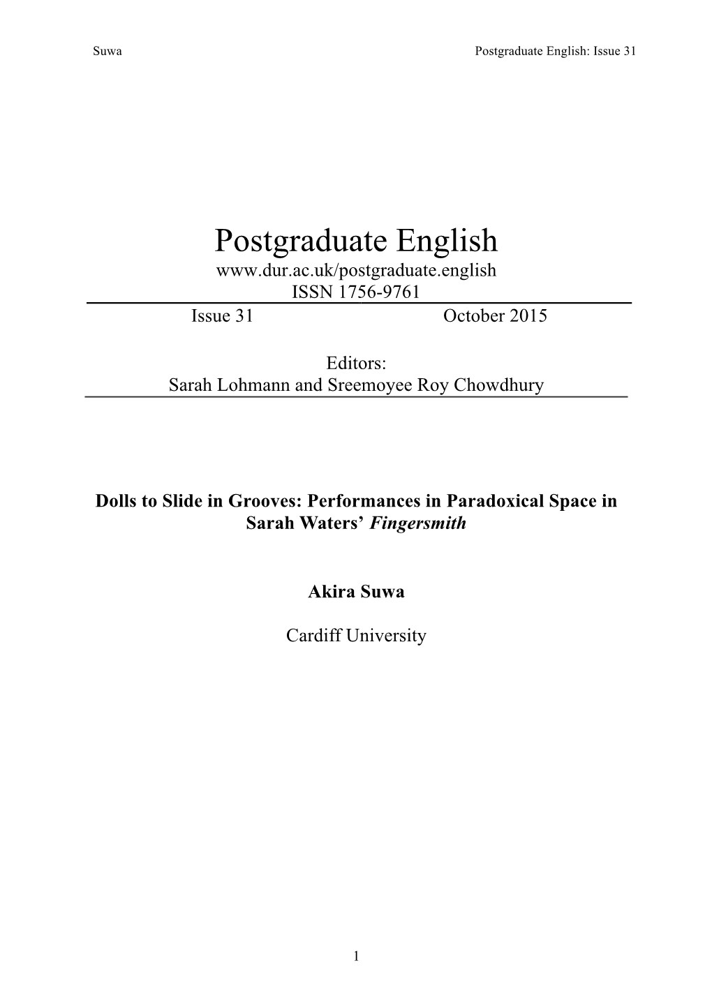 Postgraduate English: Issue 31