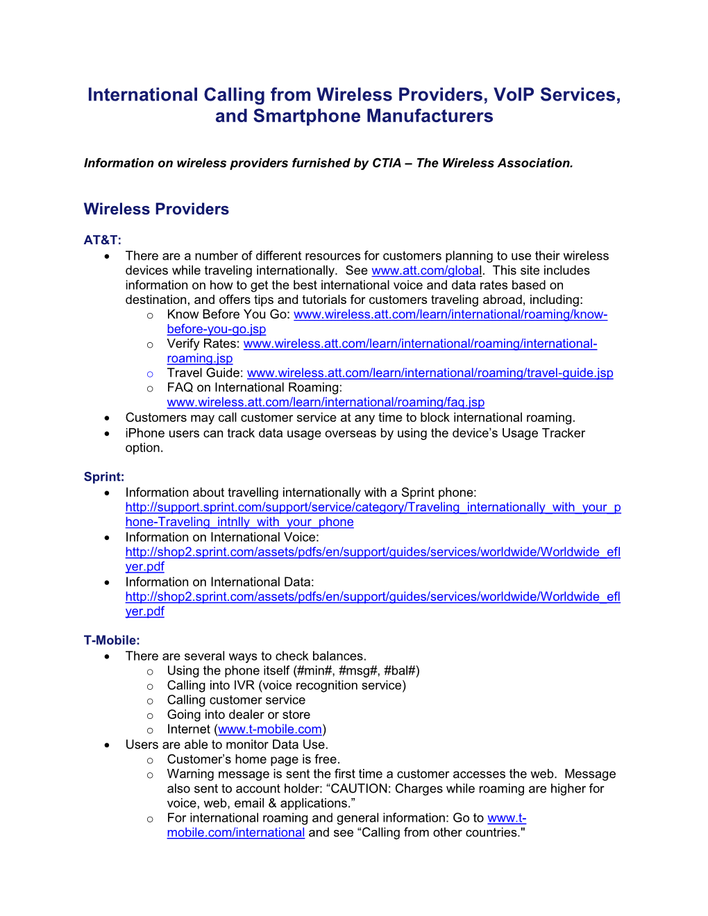 International Calling from Wireless Providers, Voip Services, and Smartphone Manufacturers