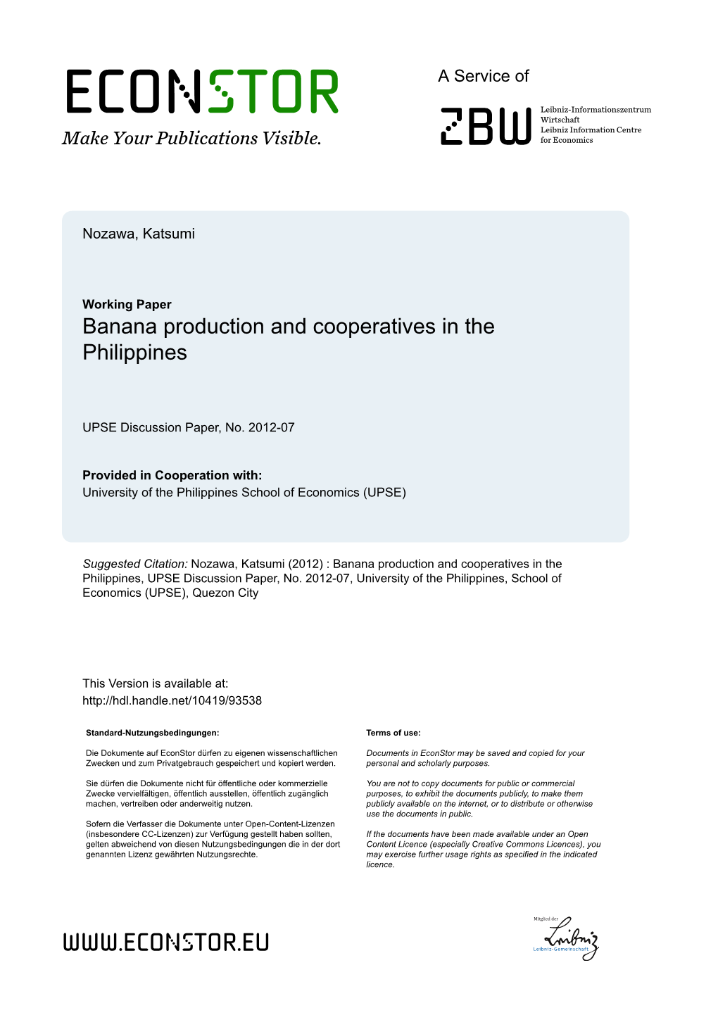 Banana Production and Cooperatives in the Philippines