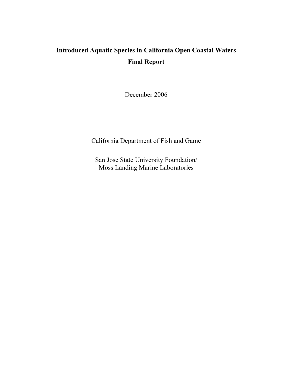 Introduced Aquatic Species in California Open Coastal Waters Final Report