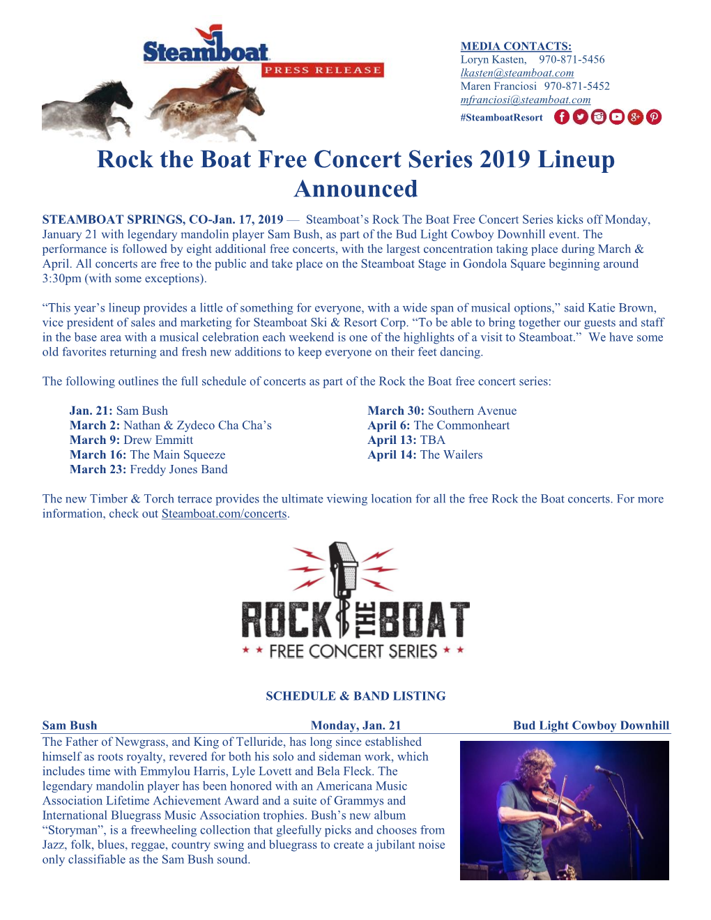 Rock the Boat Free Concert Series 2019 Lineup Announced