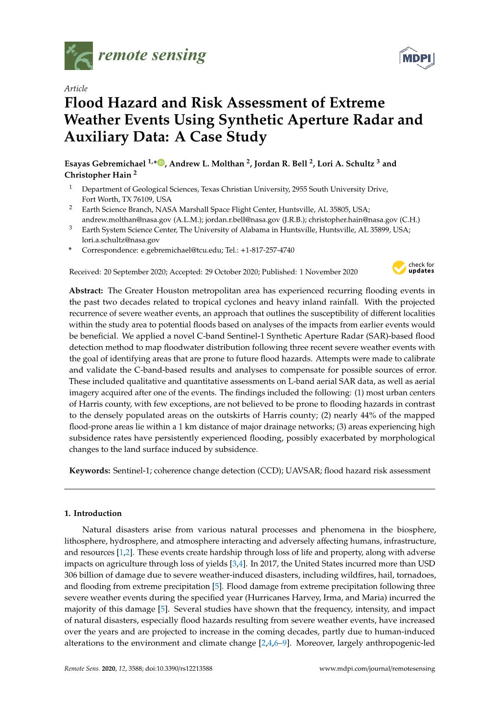 Flood Hazard and Risk Assessment of Extreme Weather Events Using Synthetic Aperture Radar and Auxiliary Data: a Case Study