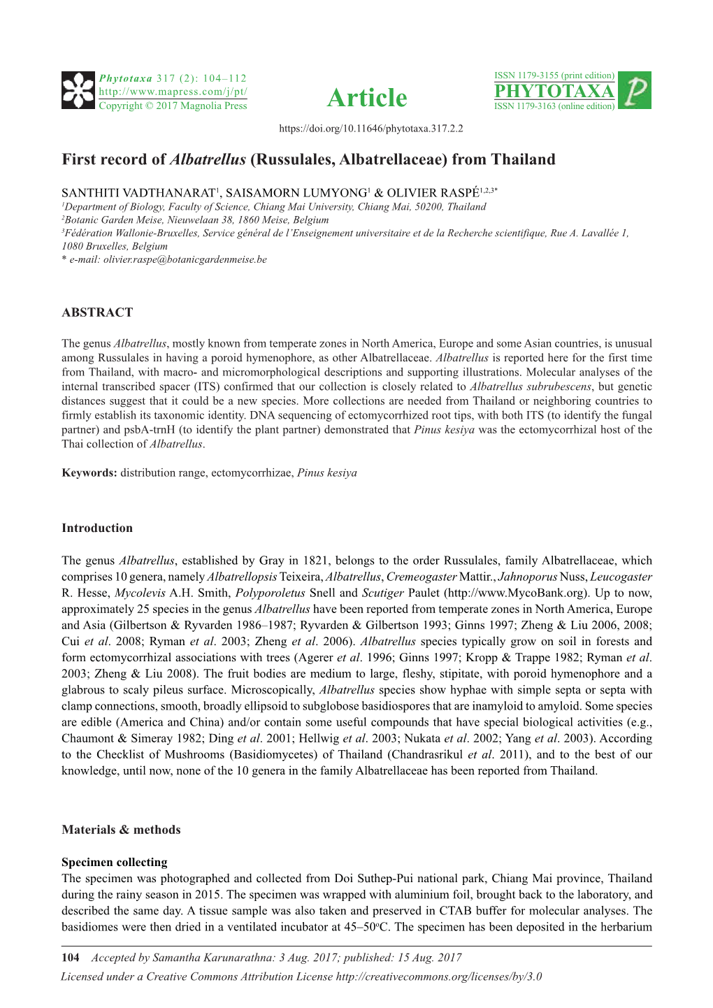 First Record of Albatrellus (Russulales, Albatrellaceae) from Thailand