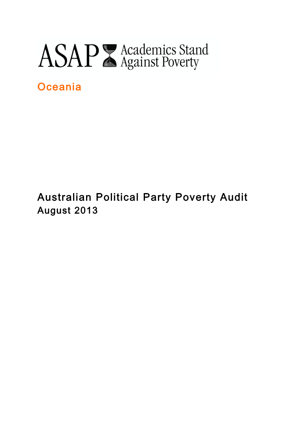 Australian Political Party Poverty Audit August 2013