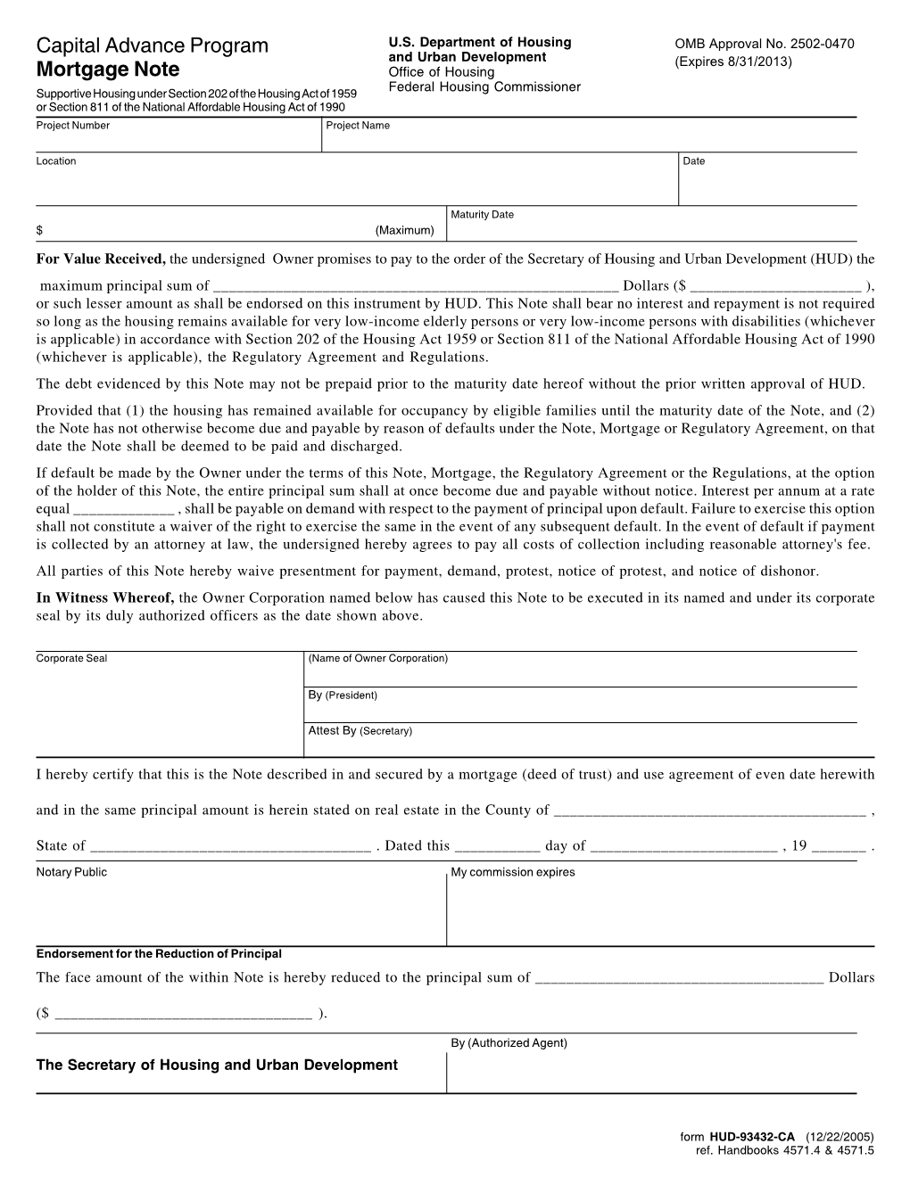 Capital Advance Program Mortgage Note