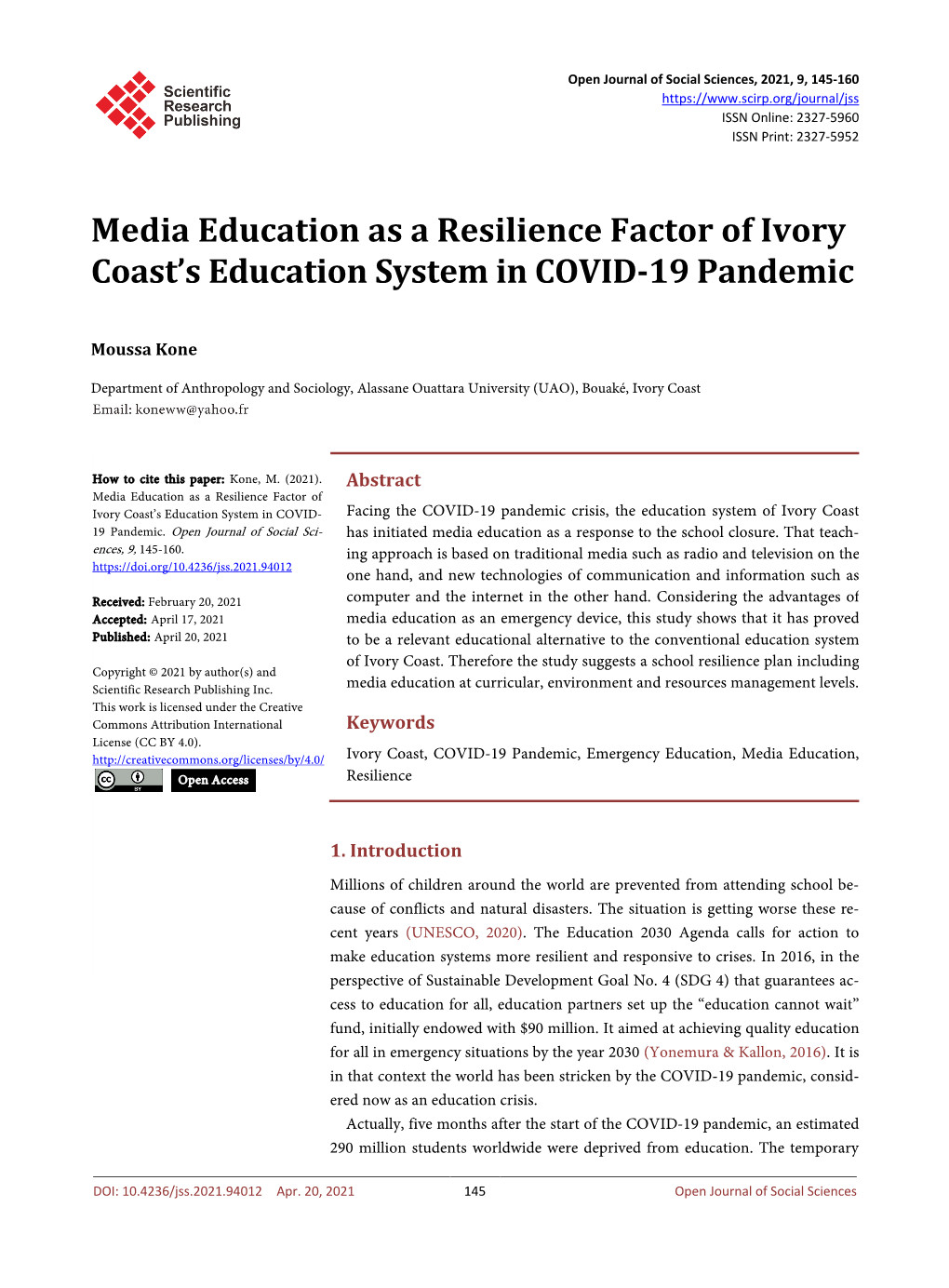 Media Education As a Resilience Factor of Ivory Coast's Education