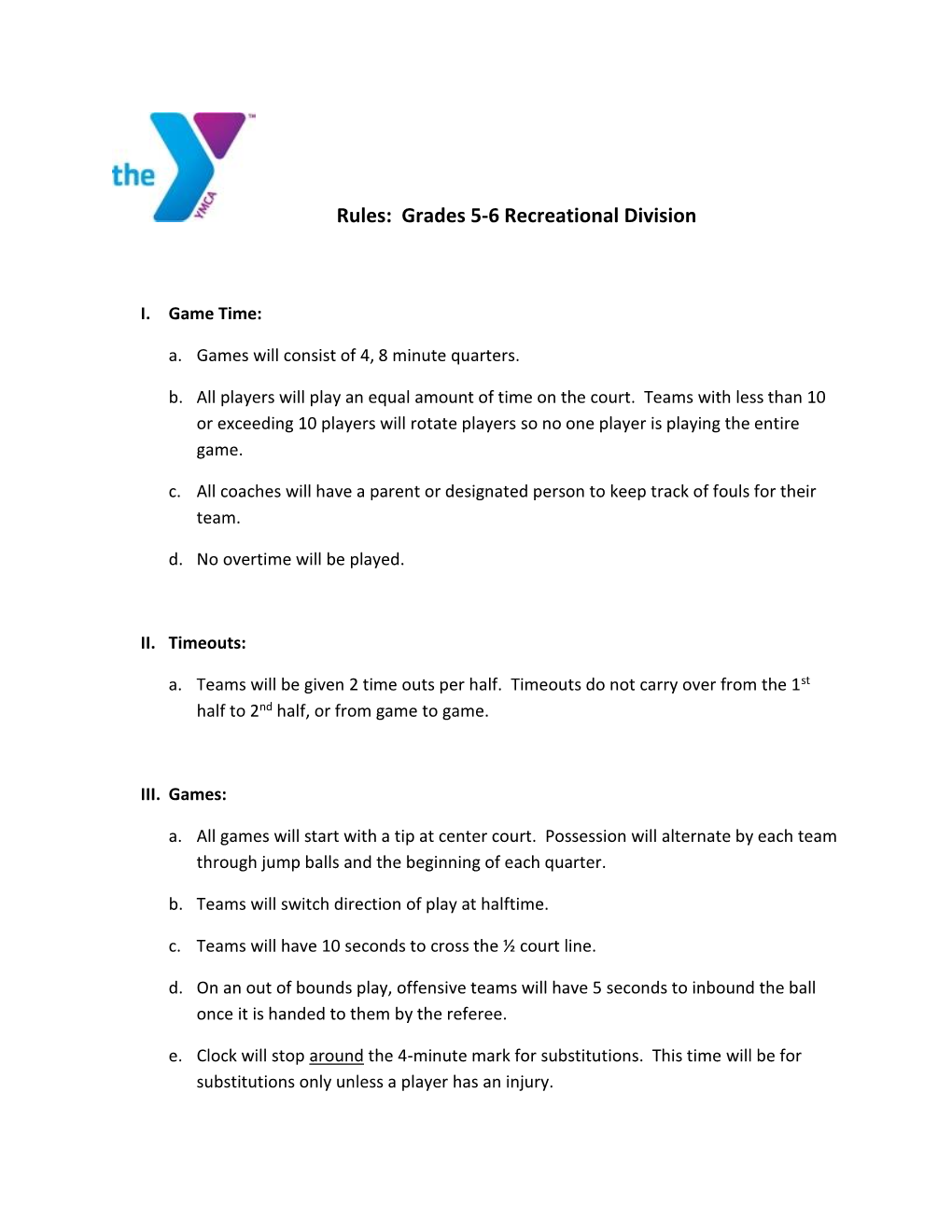 Rules: Grades 5-6 Recreational Division