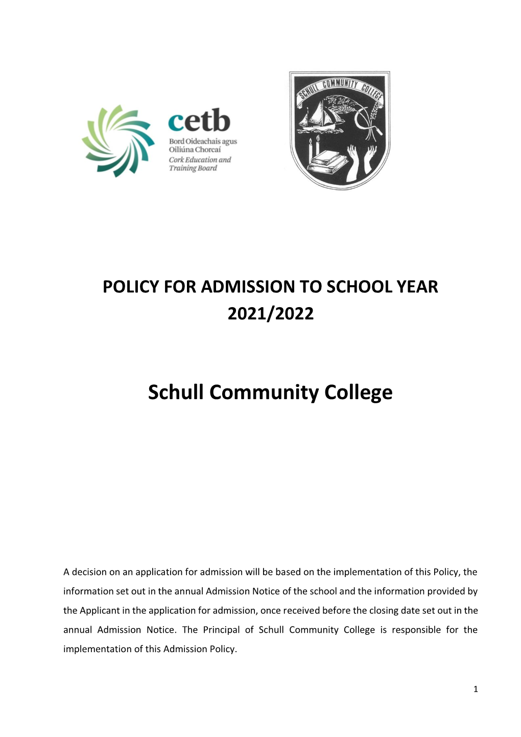 Schullcc Admissions Policy 2021