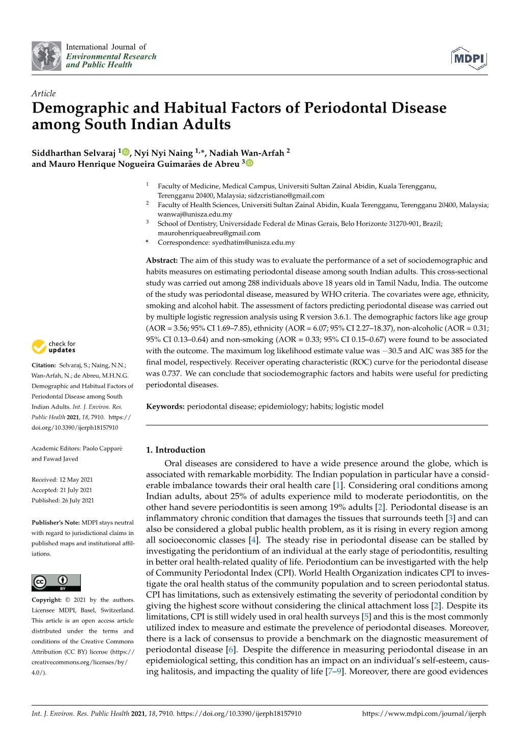 Demographic and Habitual Factors of Periodontal Disease Among South Indian Adults