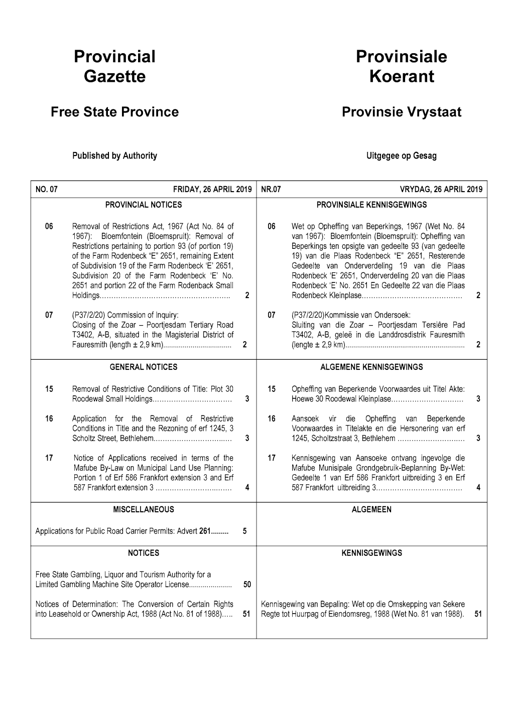 Provincial Gazette Free State Province