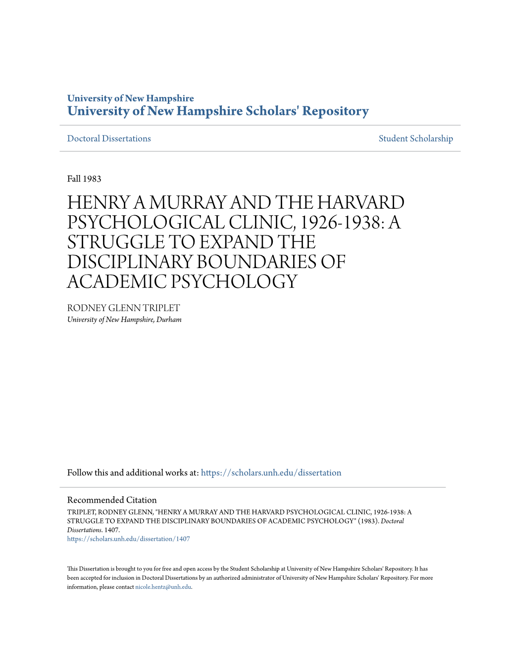Henry a Murray and the Harvard