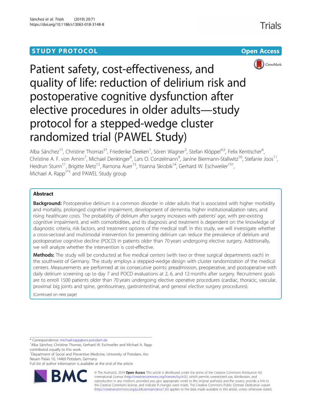 Reduction of Delirium Risk and Postoperative Cognitive Dysfunction