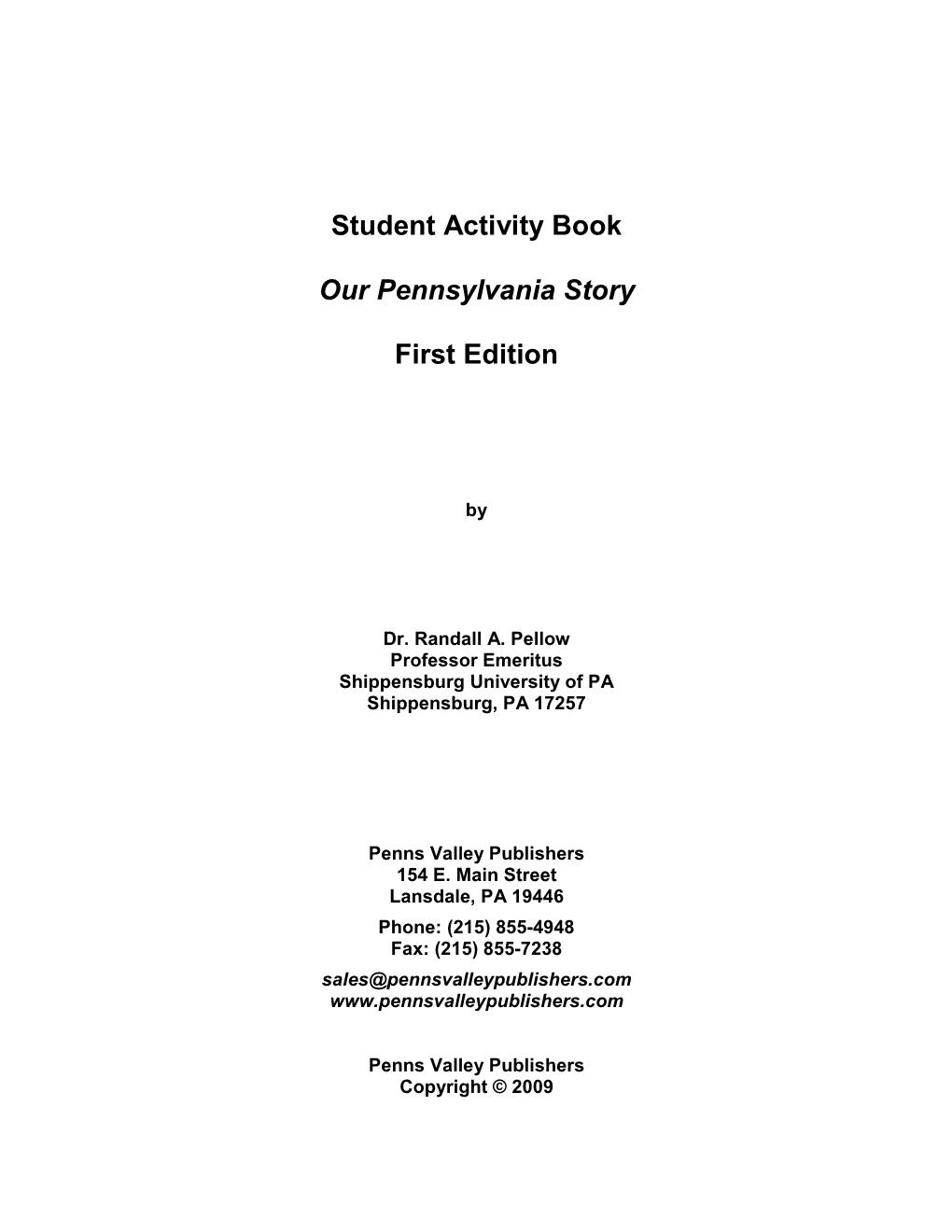 Student Activity Book Our Pennsylvania Story First Edition