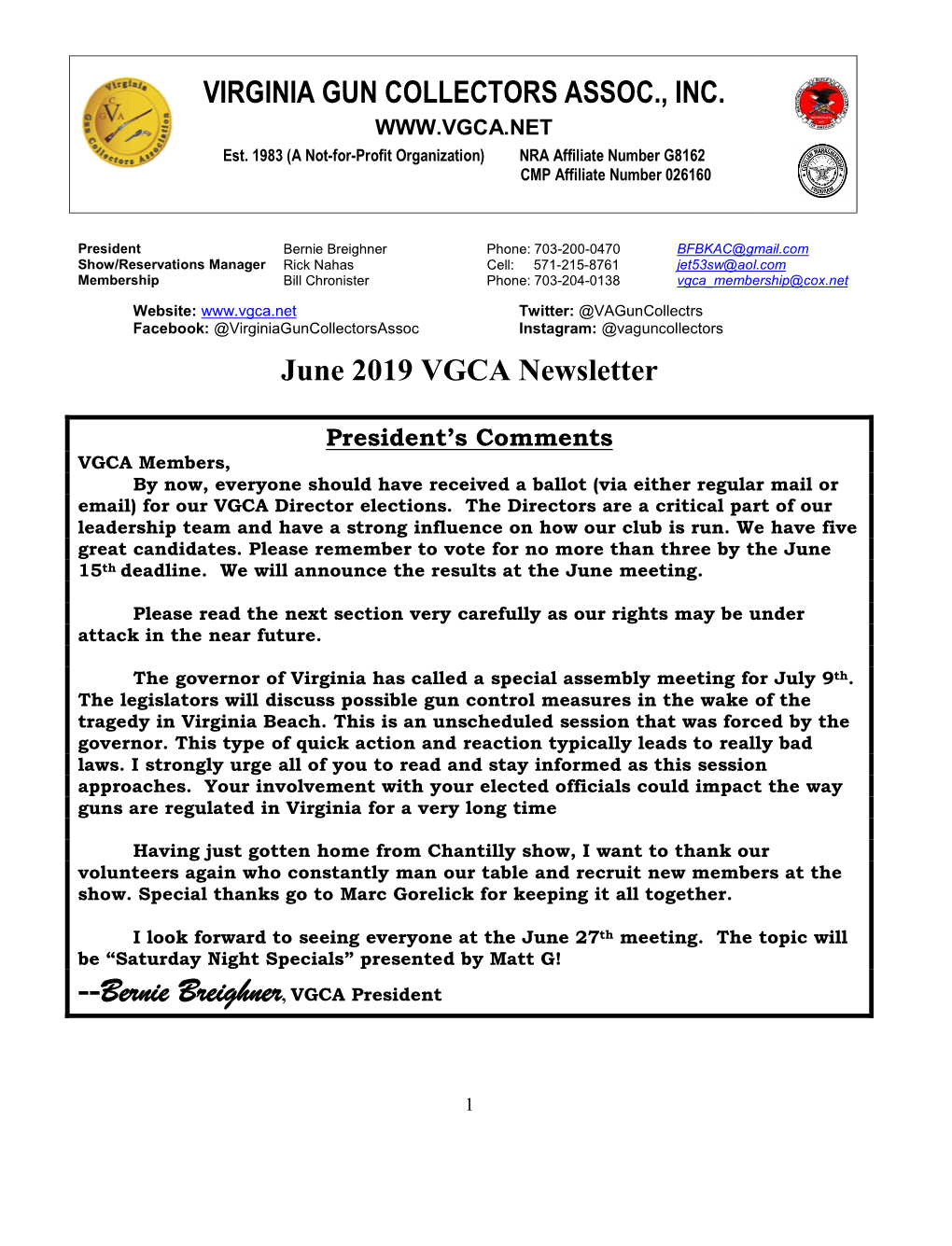 VGCA Newsletter