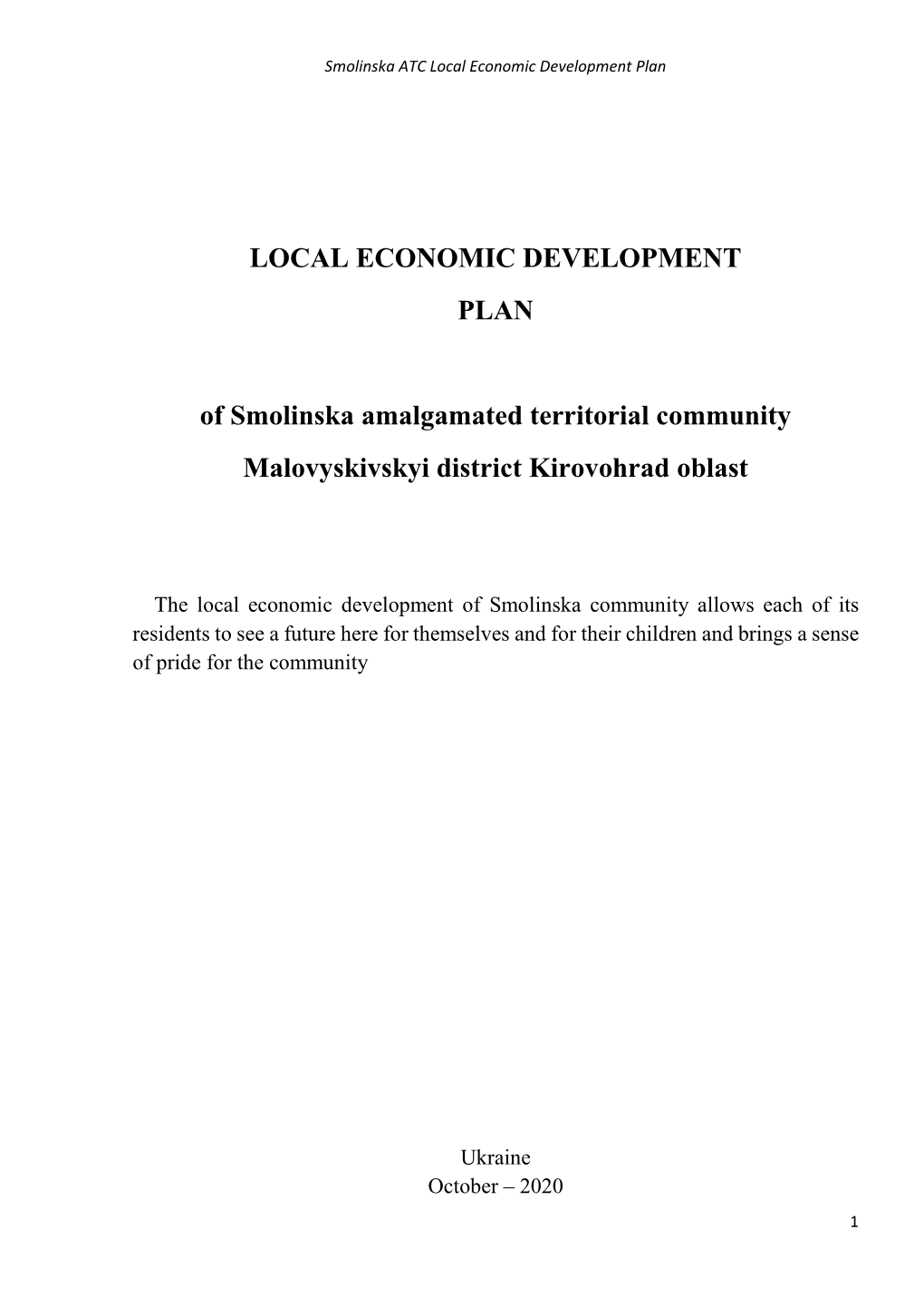 LOCAL ECONOMIC DEVELOPMENT PLAN of Smolinska Amalgamated