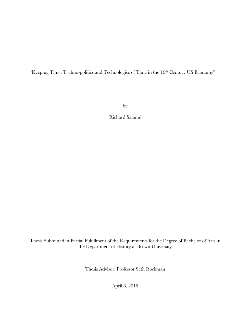 Techno-Politics and Technologies of Time in the 19Th Century US Economy”