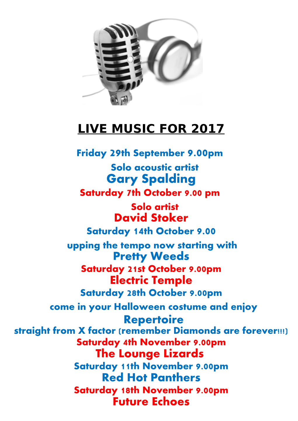 Live Music for 2017