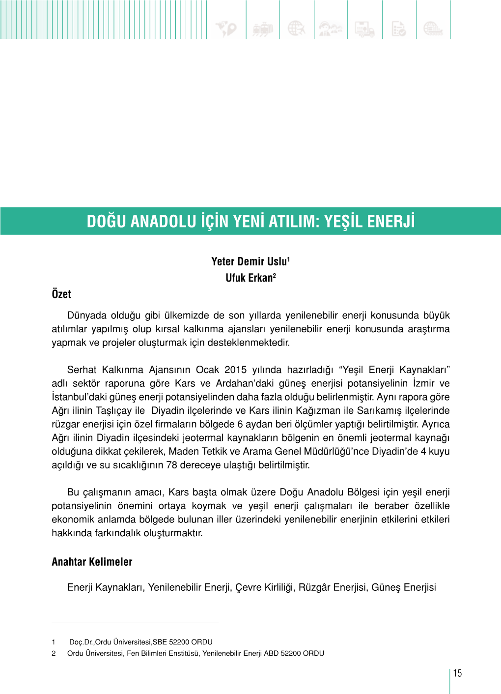 Doğu Anadolu Için Yeni Atilim: Yeşil Enerji