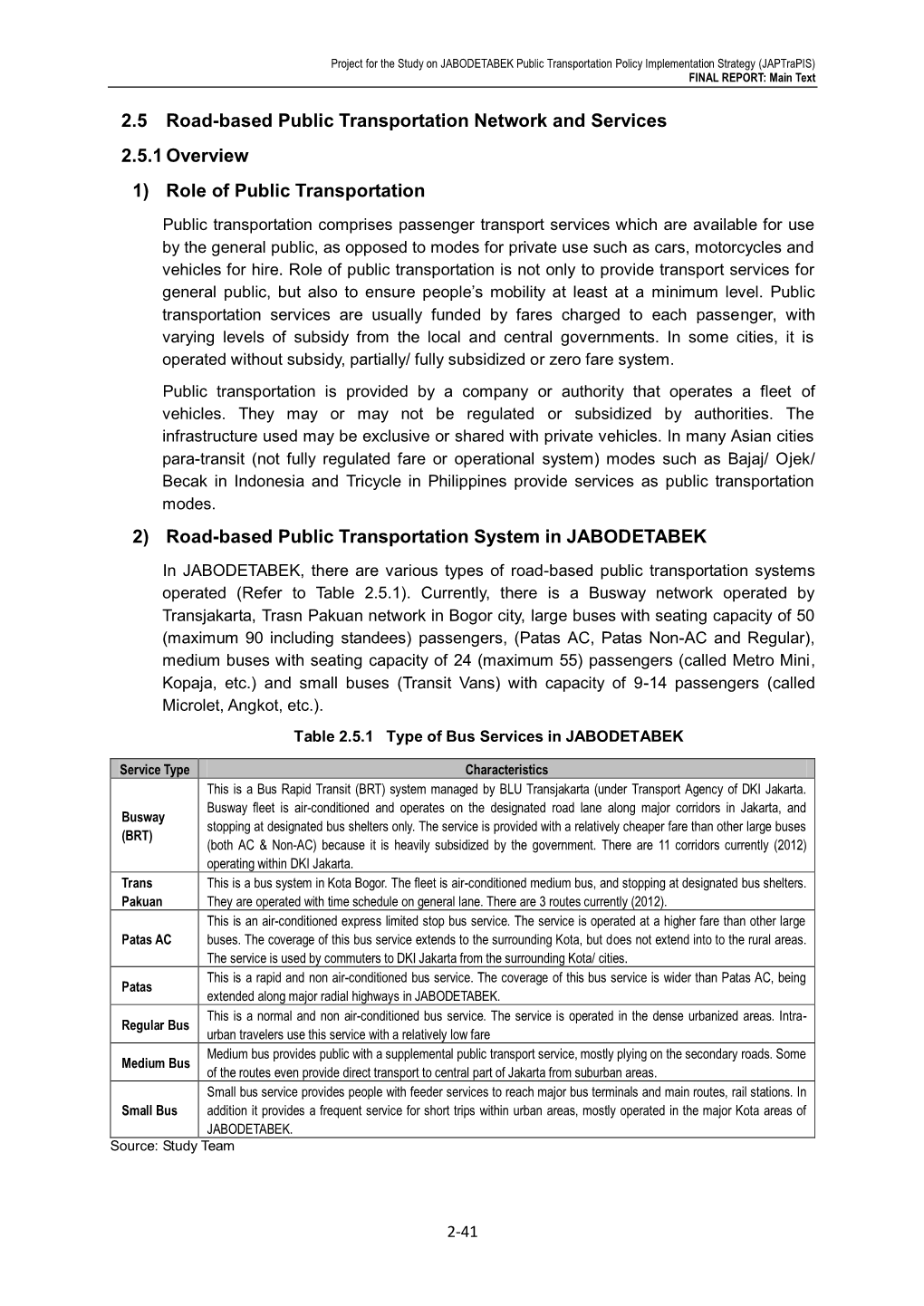 2.5 Road-Based Public Transportation Network and Services 2.5.1