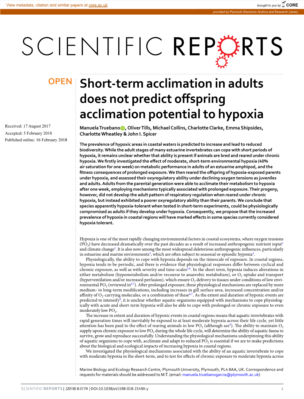 Short-Term Acclimation in Adults Does Not Predict Offspring Acclimation