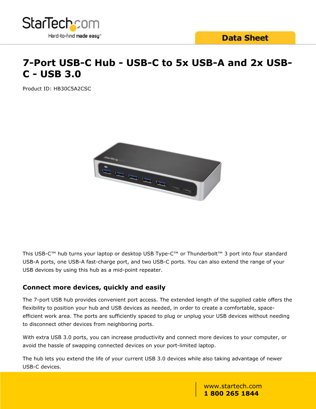 7-Port USB-C Hub - USB-C to 5X USB-A and 2X USB- C - USB 3.0