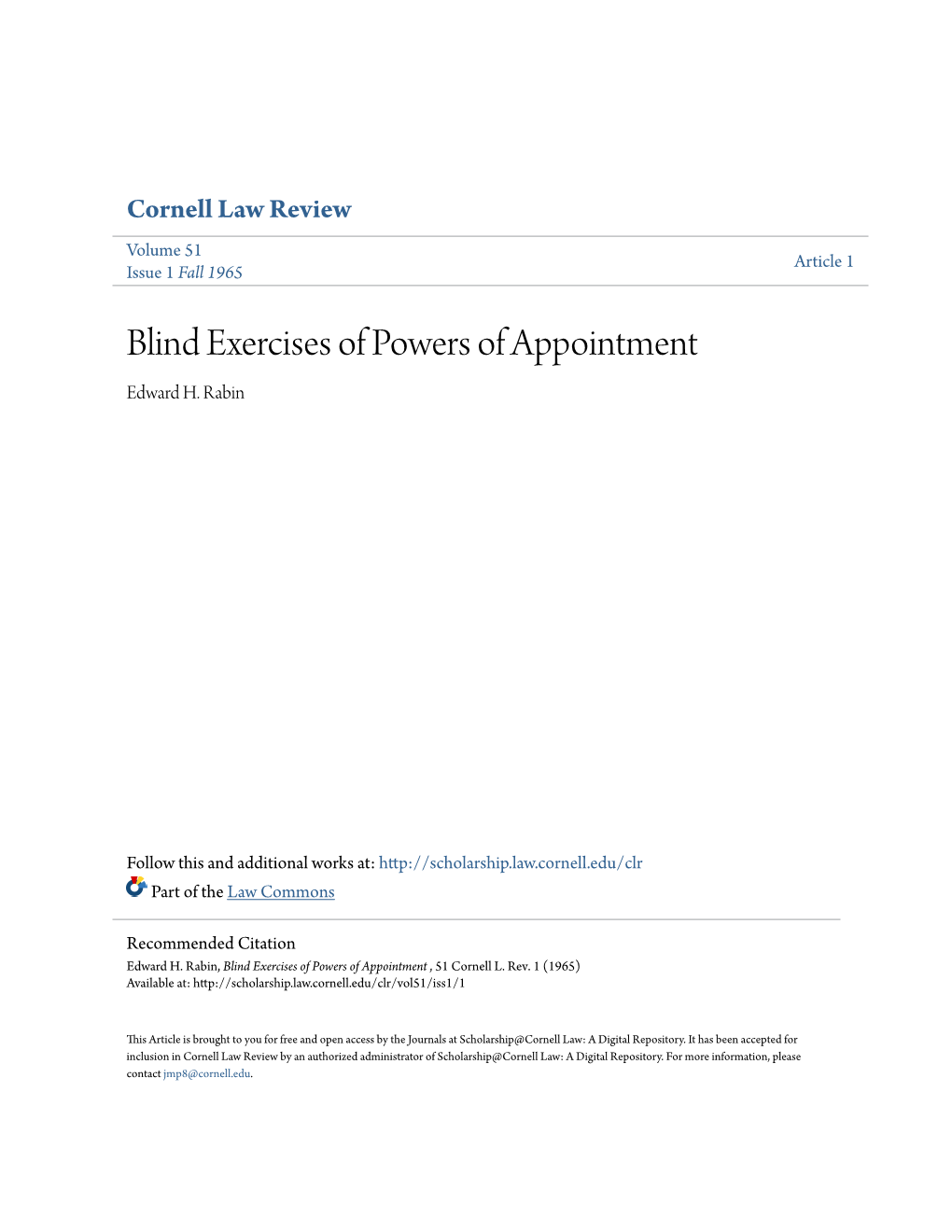 Blind Exercises of Powers of Appointment Edward H