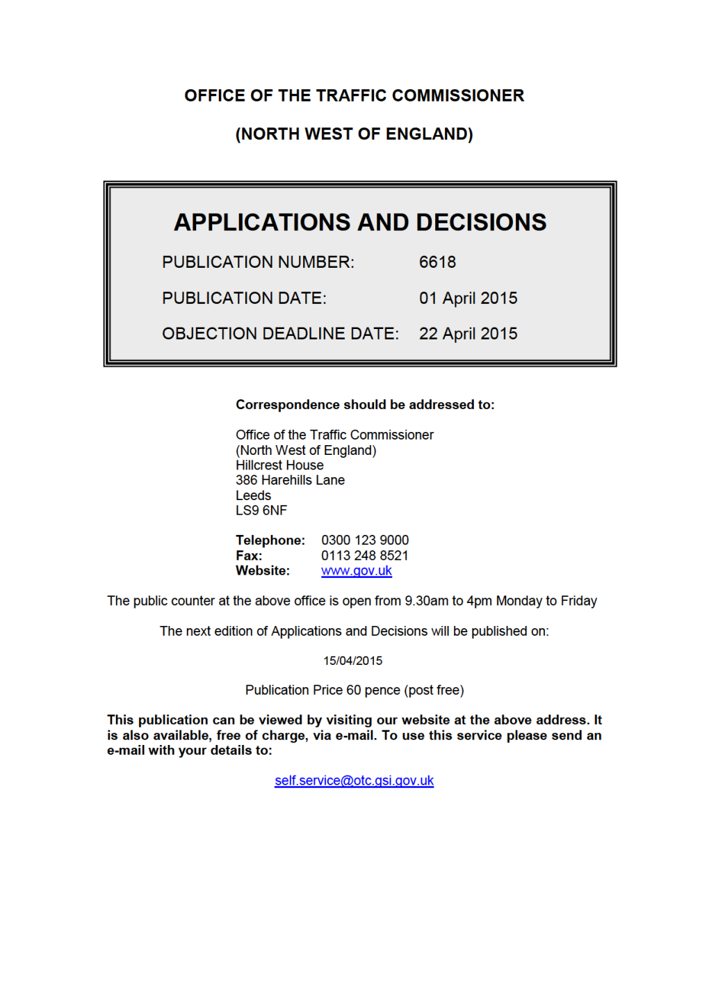 APPLICATIONS and DECISIONS 1 April 2015